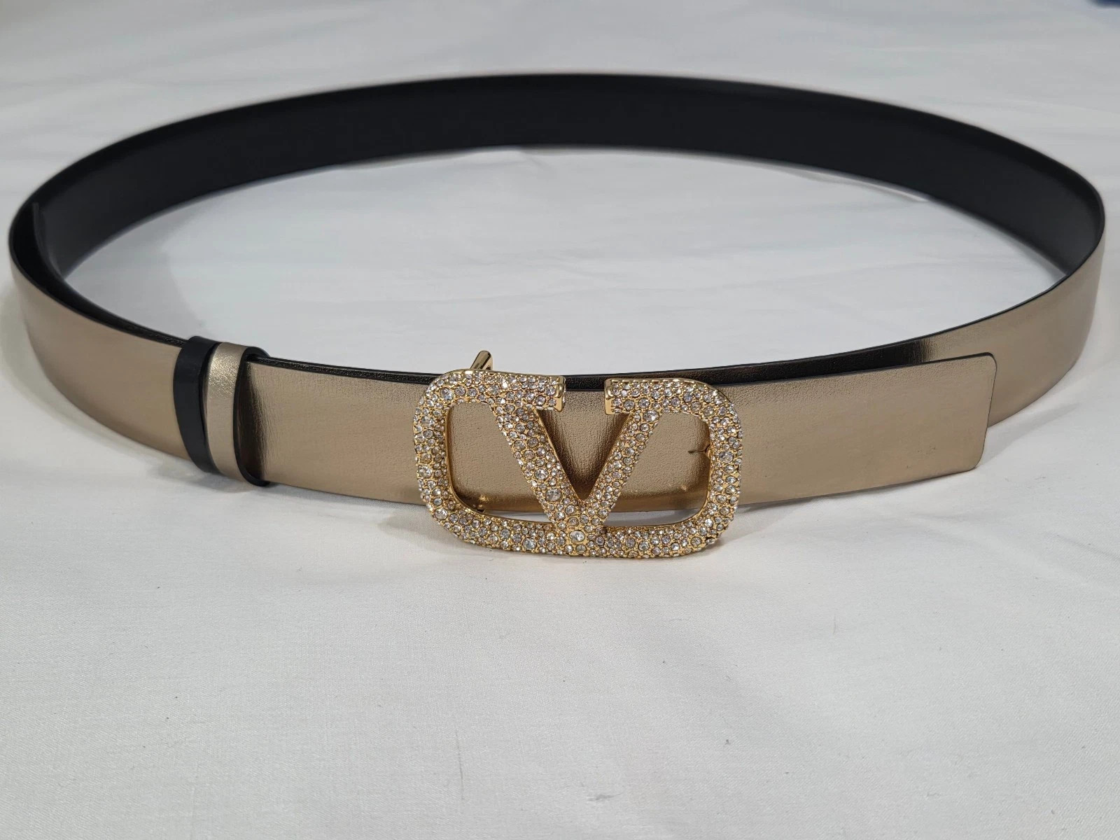 Valentino Garavani Reversible Gold & Black Rhinestone Studded Belt 95cm