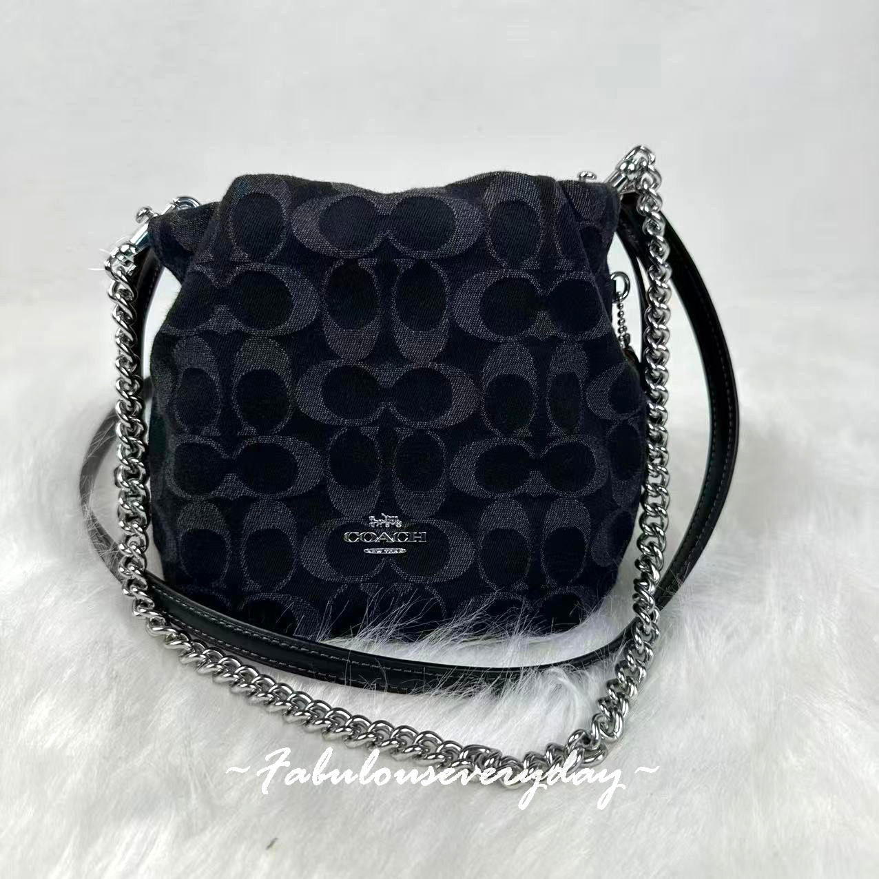 Coach Faye Mini Drawstring Bag Signature Denim CCZ45 denim/Silver/black NWT