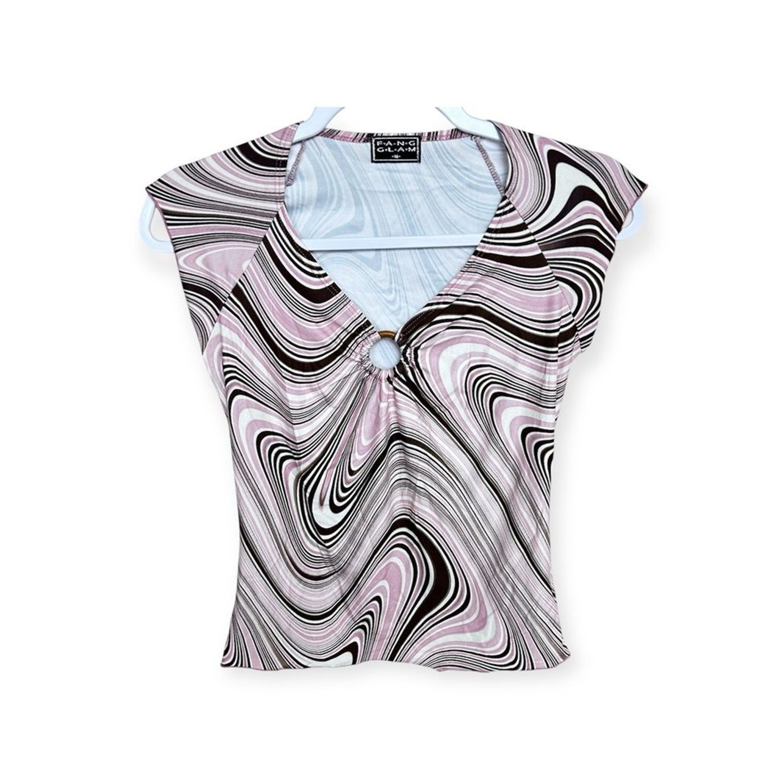Y2K FANG Women’s Swirl Pattern Top Pink and Brown