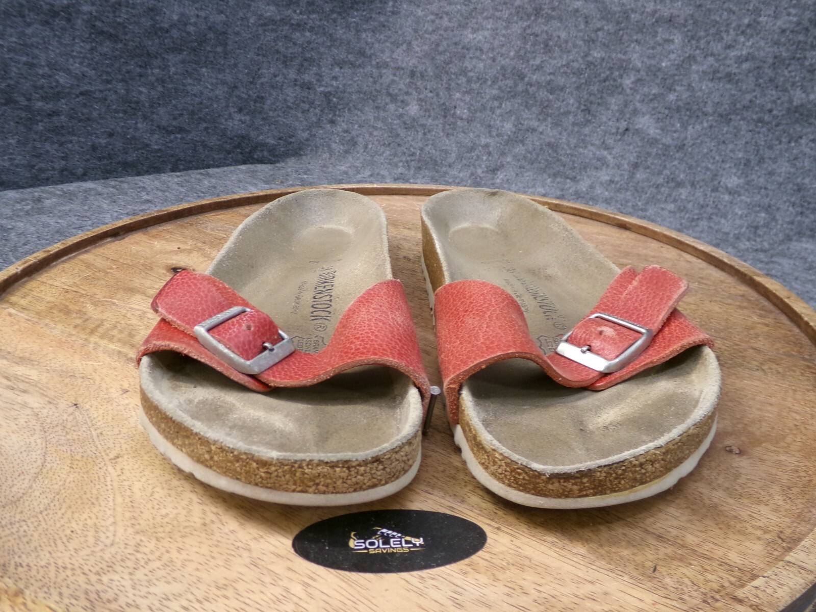 Birkenstock Madrid Women’s Red Leather Slip On Slides Sandals Size 38 US 7 Reg