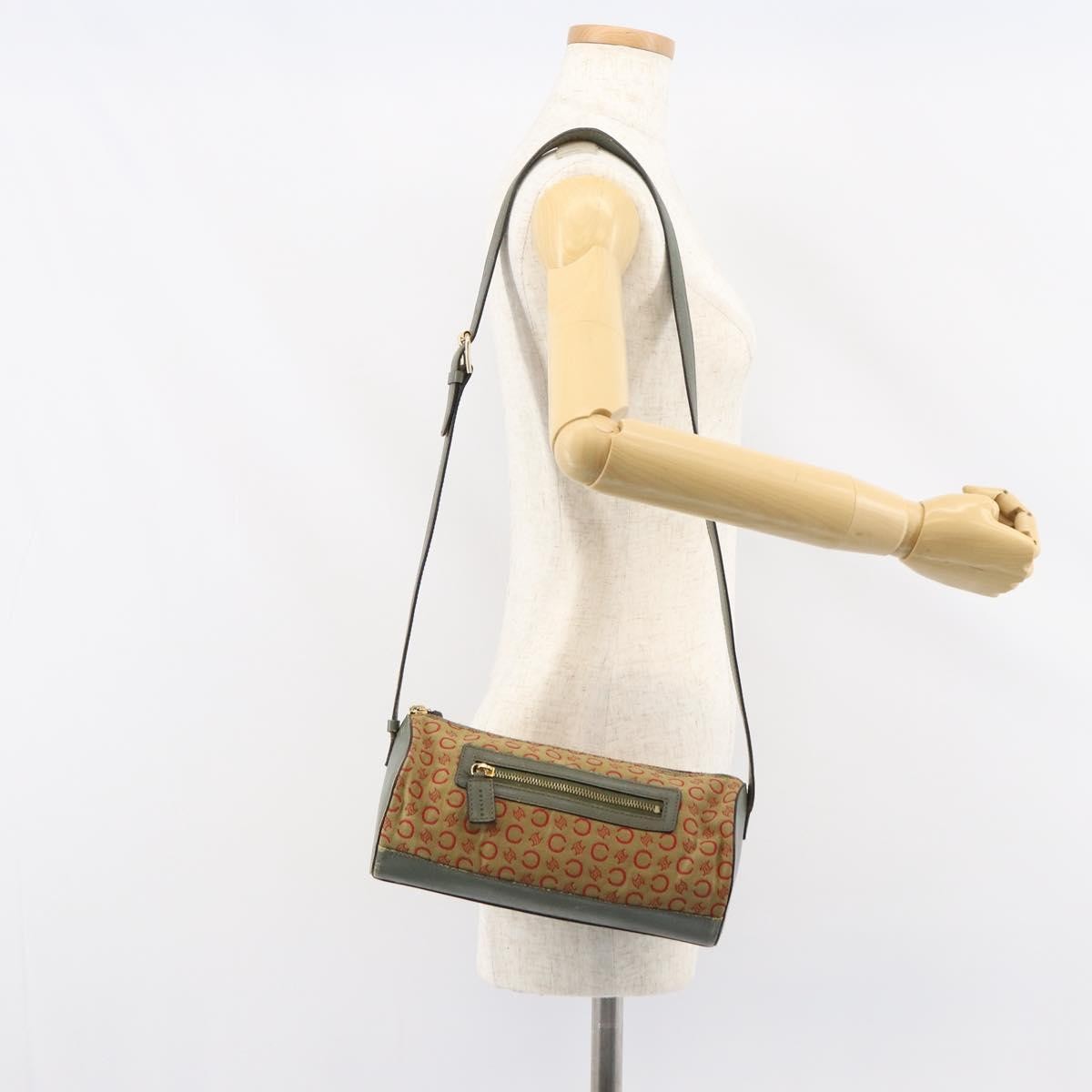 CELINE C Macadam Canvas Shoulder Bag Khaki Gold Auth 159213