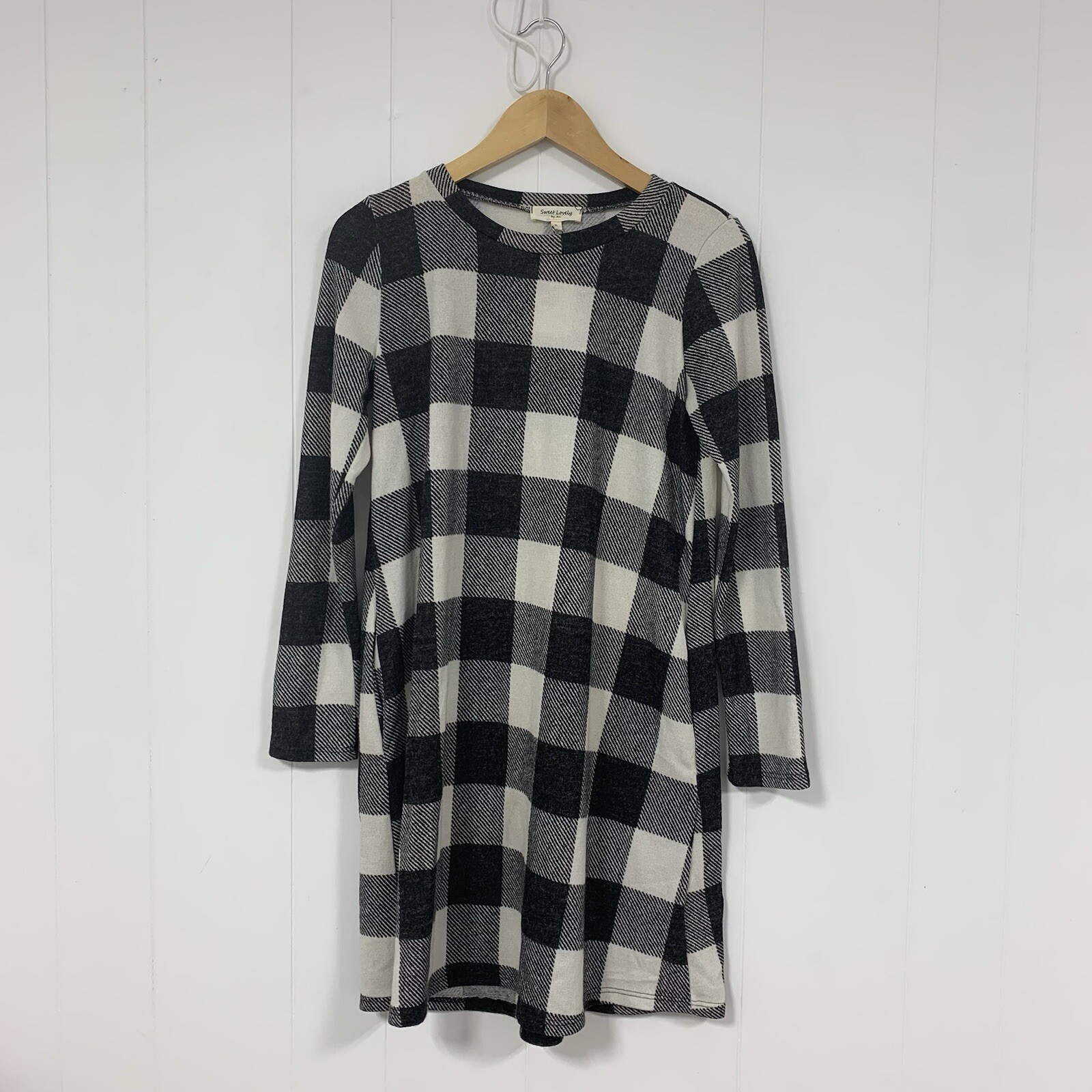 Sweet Lovely by Jen Pretty In Plaid Dress Black & White Size Small Long Sleeve