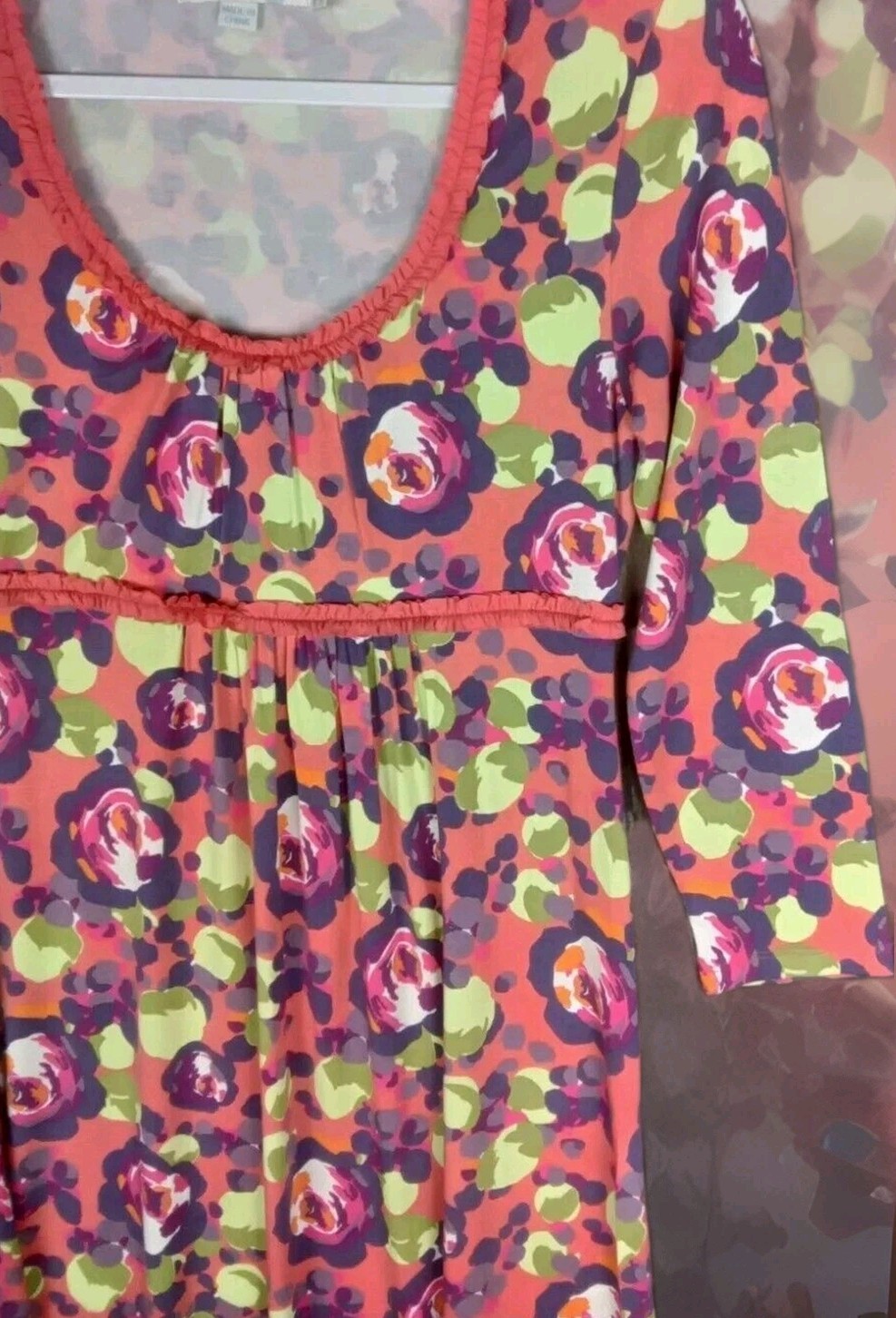 Boden Dress Size 4P Floral Knee Length Long Sleeve Ruffle Trim