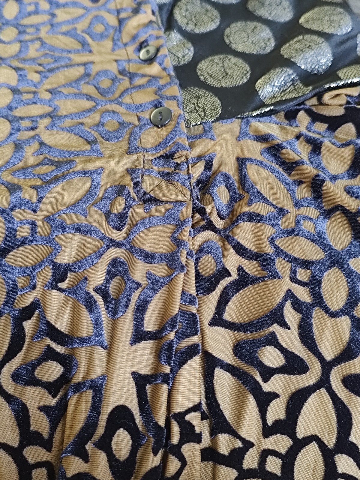 Alembika Draped Cocoon Dress Mix Fabric/Pattern Long Sleeve Bubble Hem Womens XL