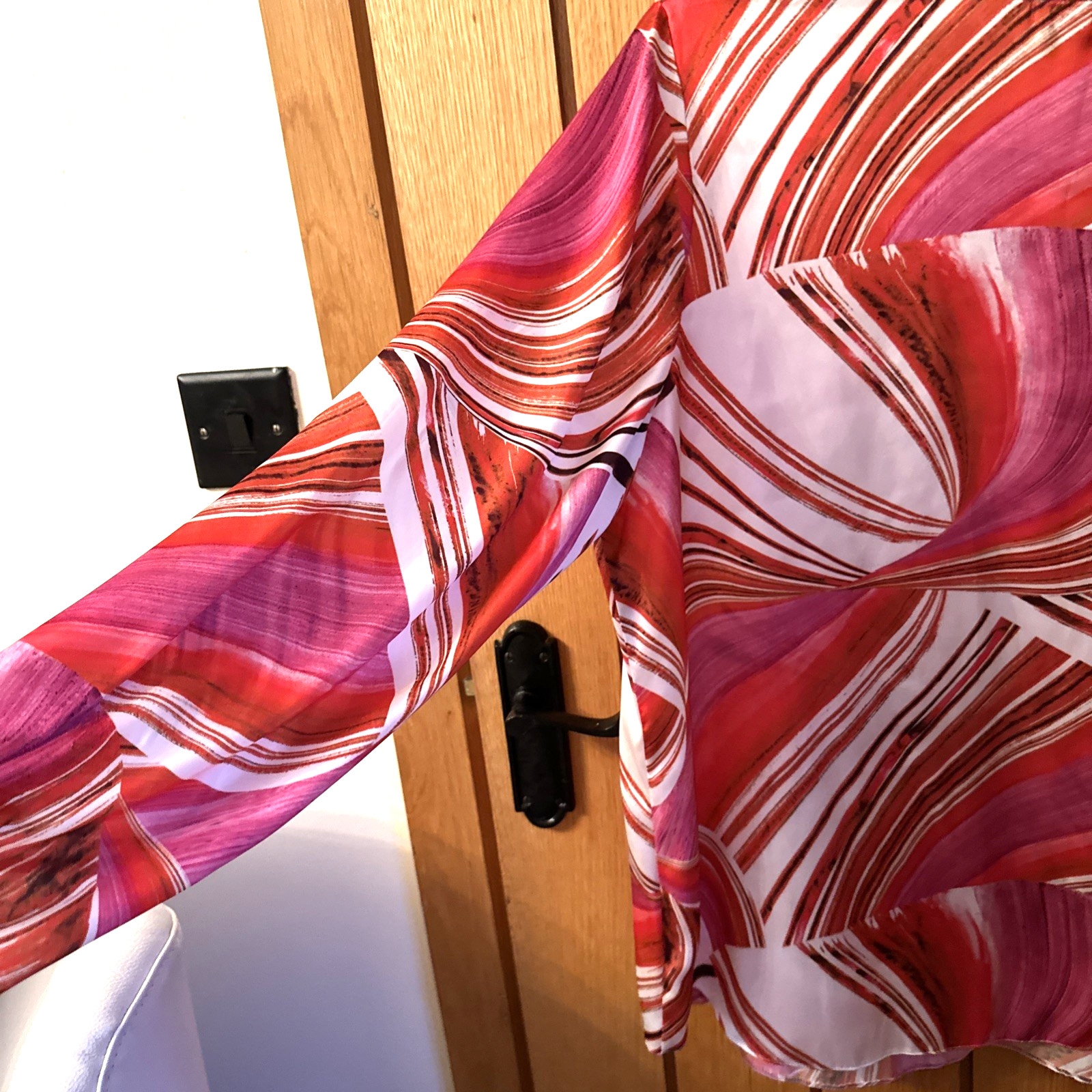 HABELLA Ladies silk feel stunning top neck tie UK20 Eur 46 Pink /Red/White
