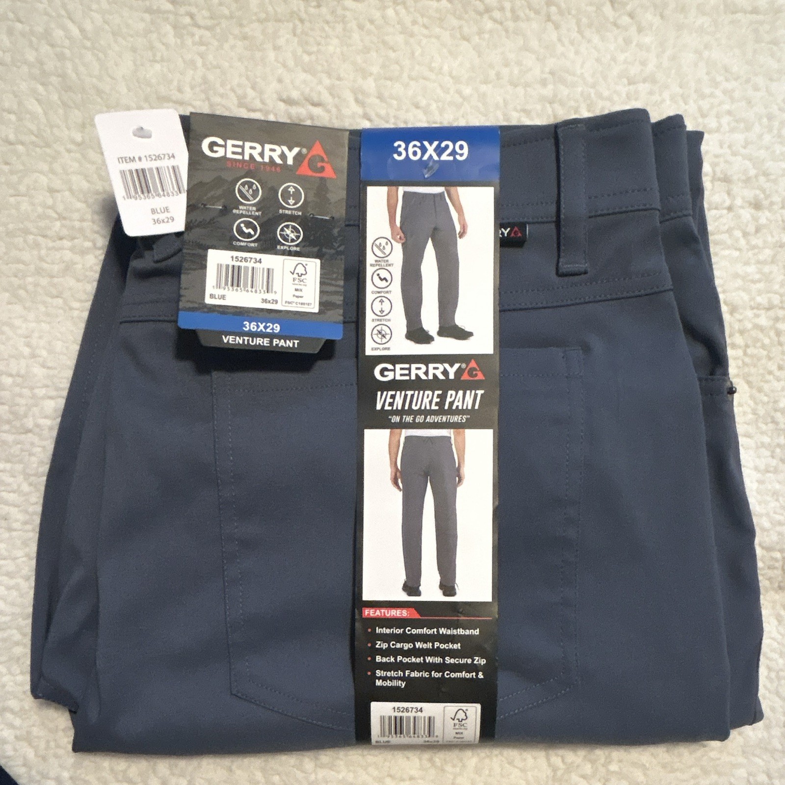 Gerry Men’s Blue Solid Stretch Casual Pants Regular Fit 36W Size 36×29