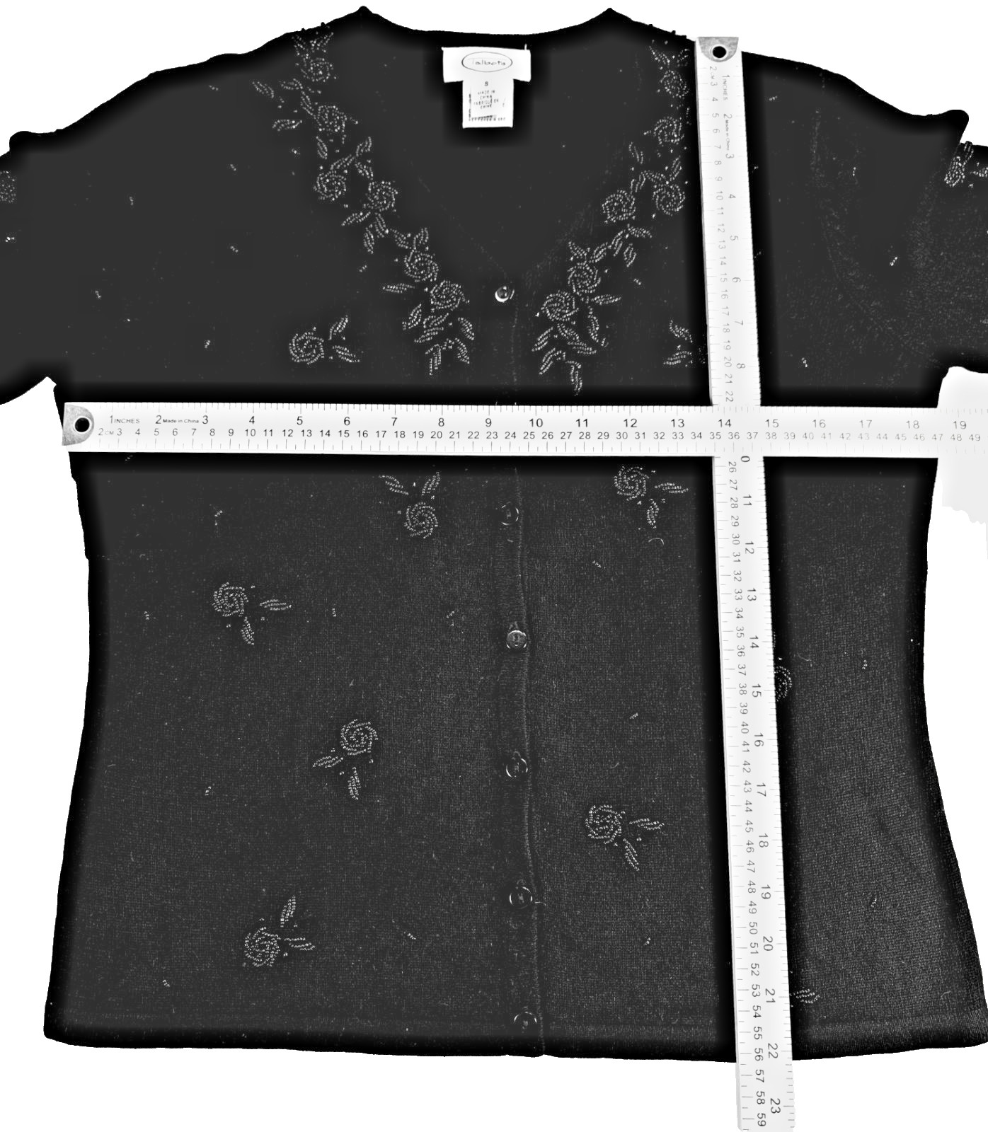 TALBOTS Sz S Black Floral Beaded Soft SILK CASHMERE Button Cardigan Sweater NWOT
