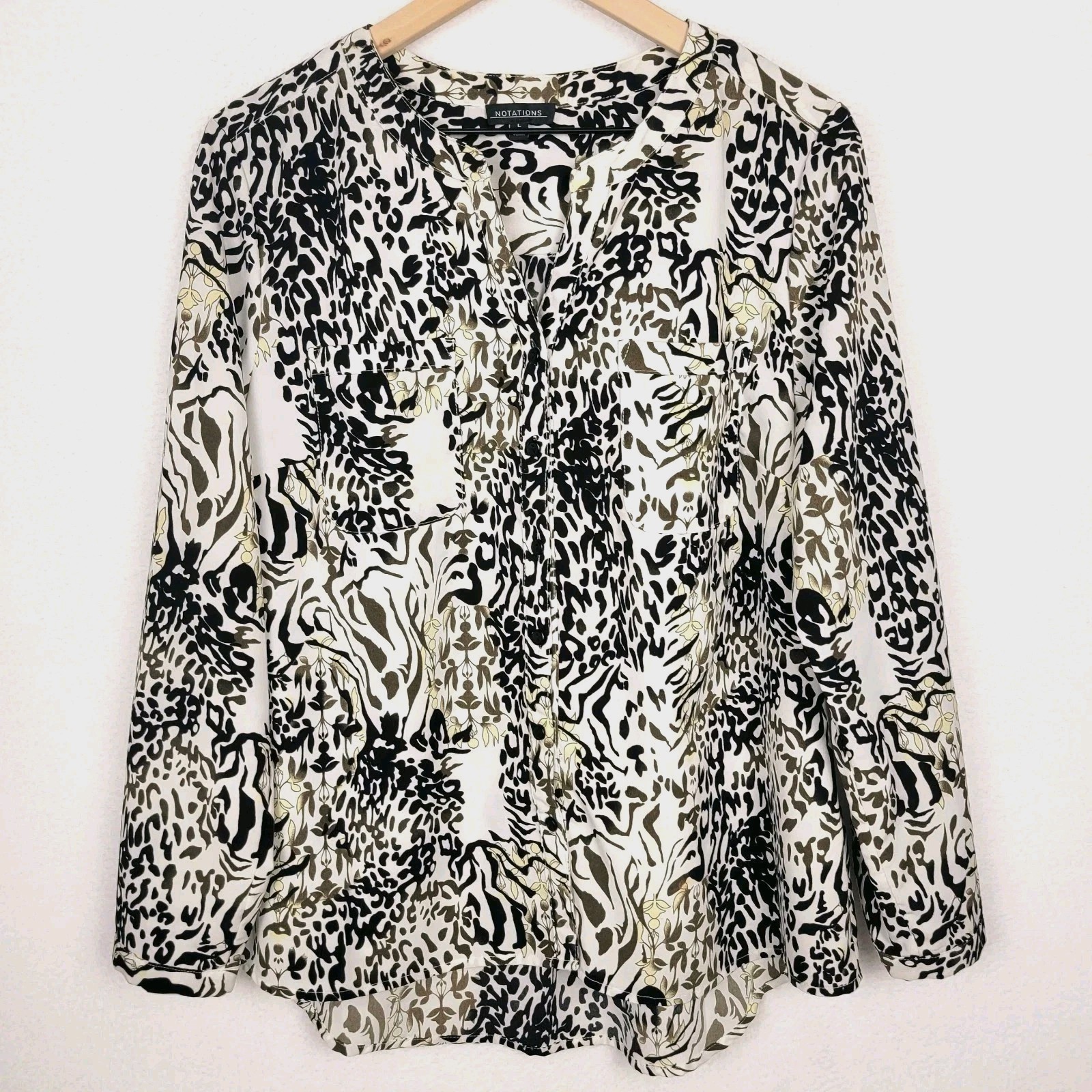 Vintage Notations Top Blouse L Leopard Cheetah Y2K Career Office Chic Statement