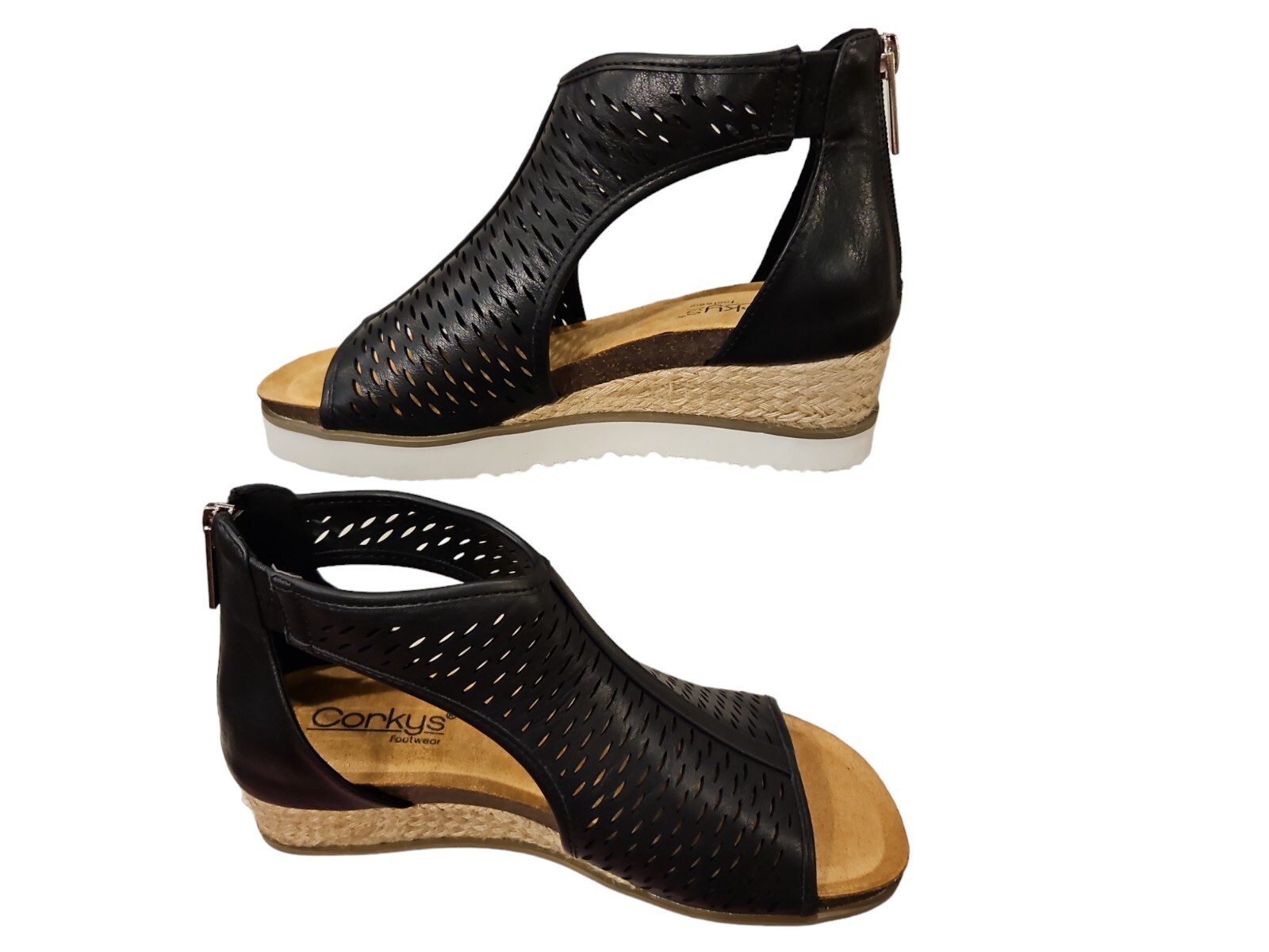 Corkys Wedge Sandal Womens 8 Sugar Momma Black 41-0287-BLCK Ankle Strap New