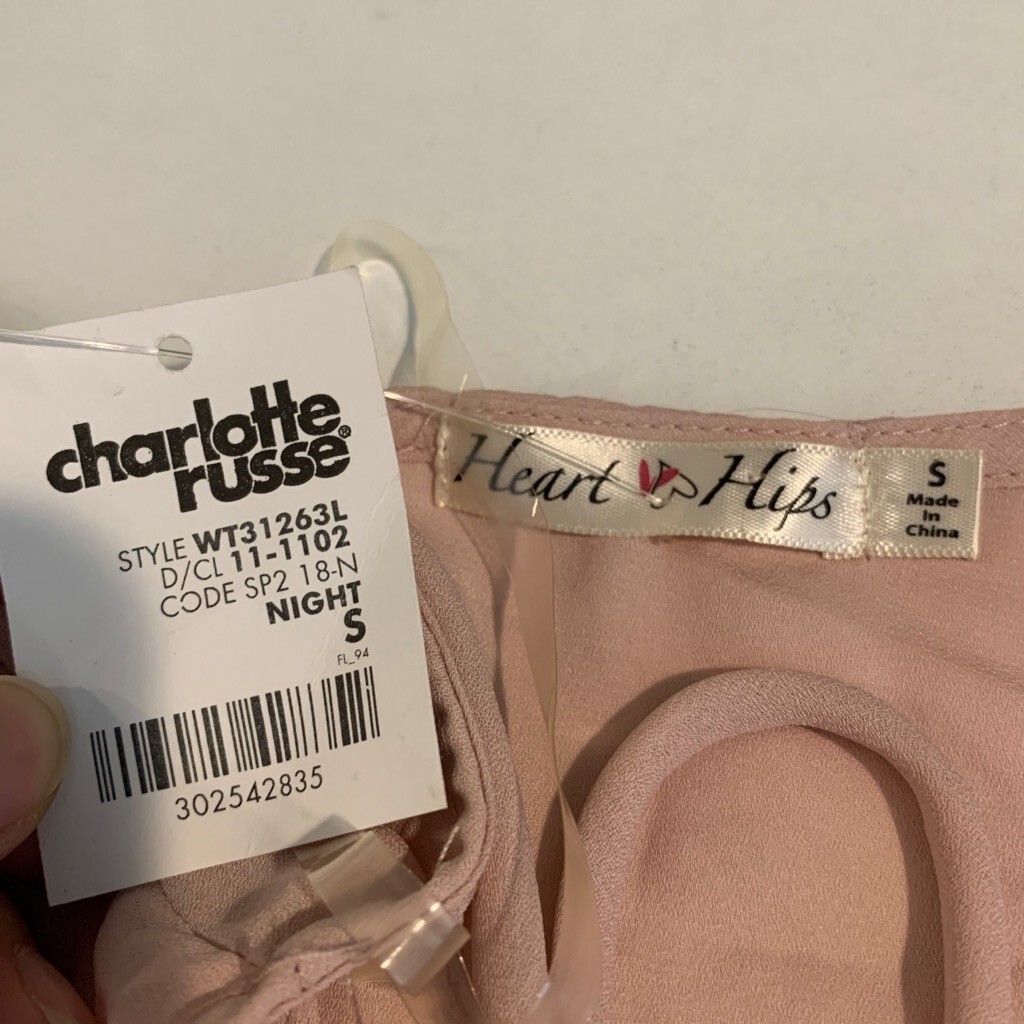 Charlotte Russe Bodysuit Womens S Small Bellini Lace Up Puff Sleeve Snap Button