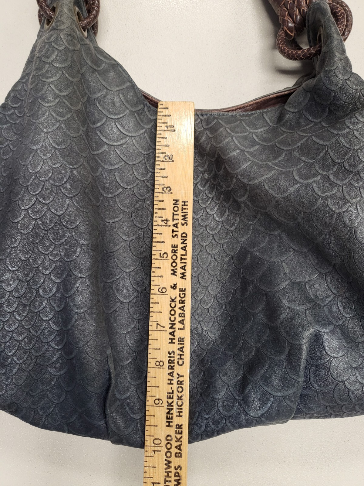 The Divine Tribe NYC Large Gray/ Brown Reptile Embossed Leather Tote Purse