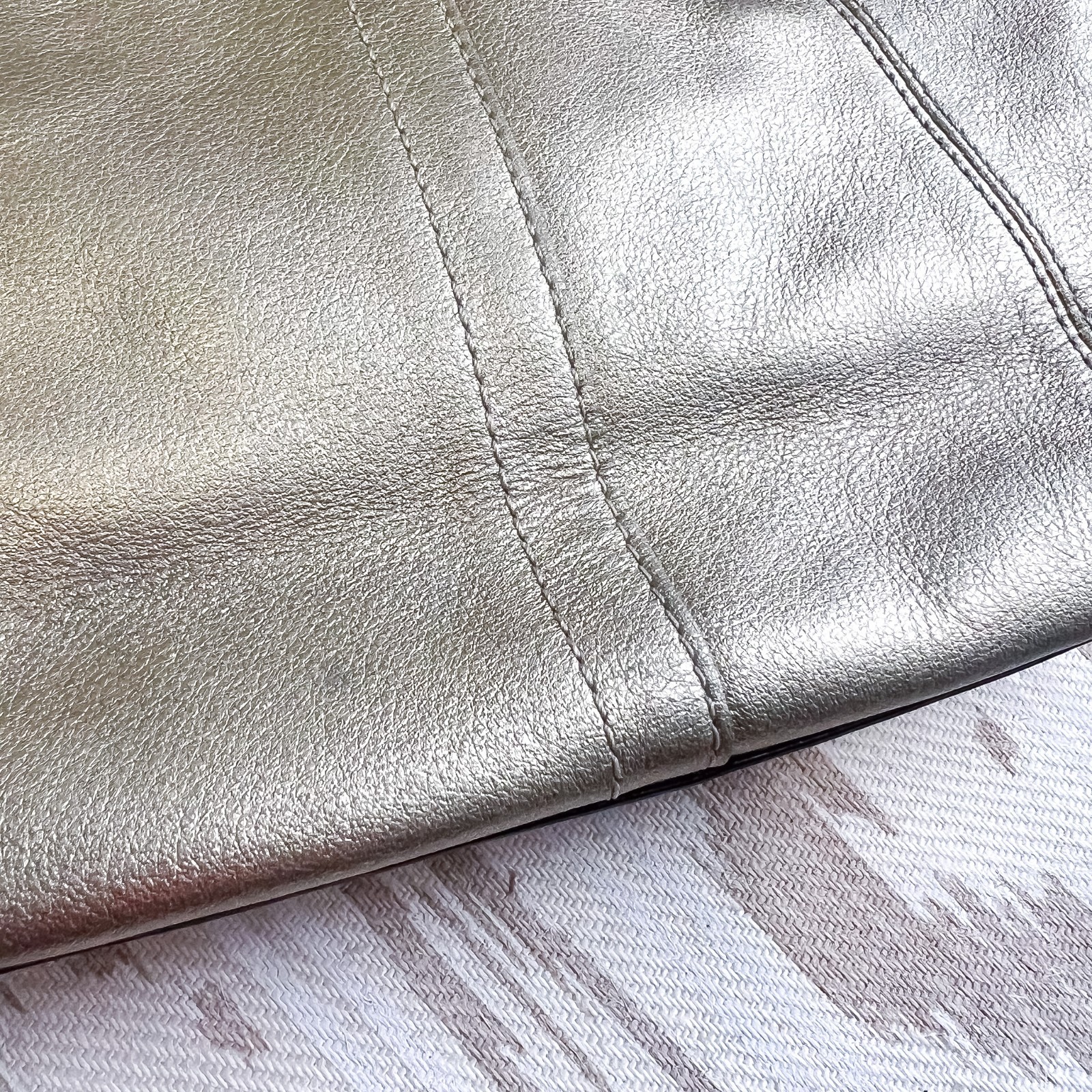 Coach Leah Metallic Gold Small Top-Handled Leather Tote Purse Handbag 42416