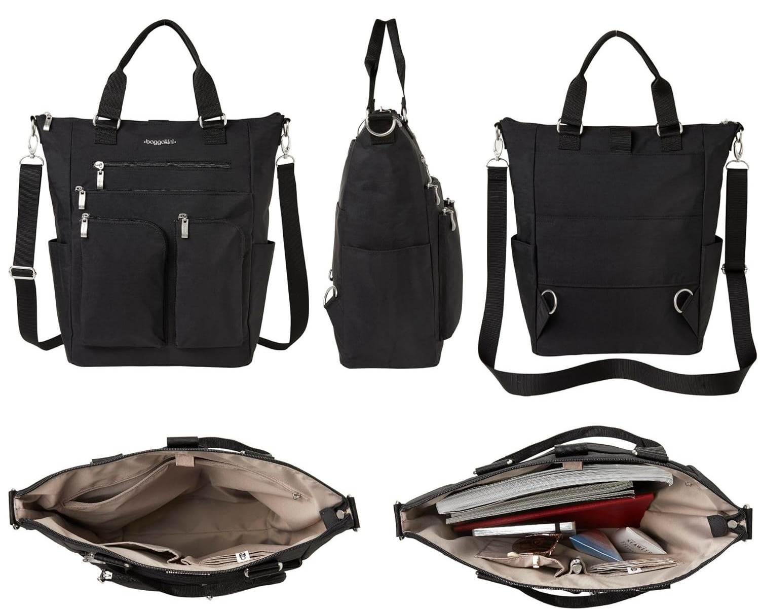 BAGGALLINI All Set 3 in 1 Tote Backpack Sling Bag RFID Black