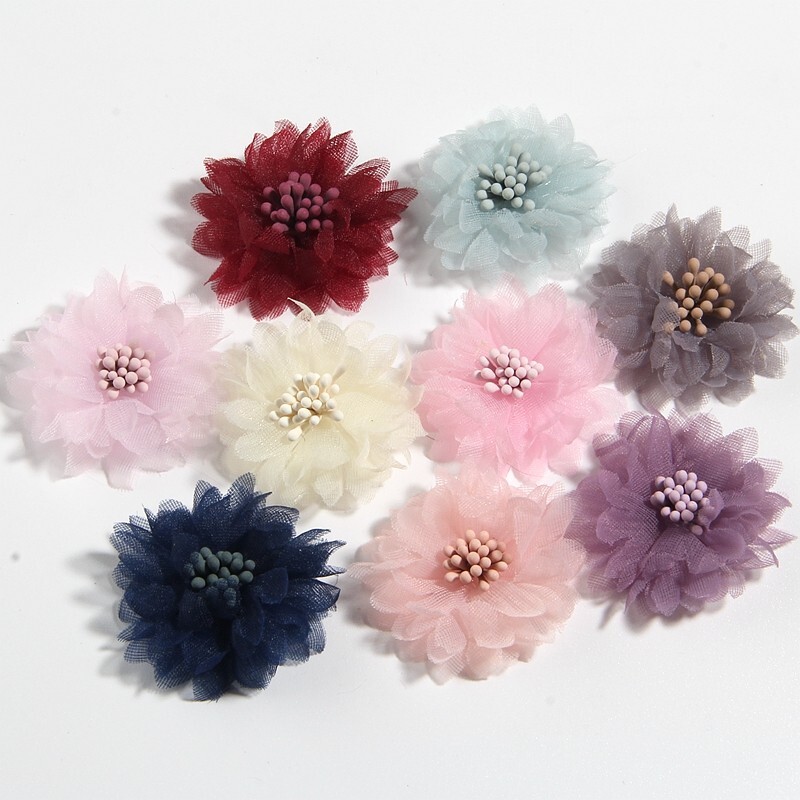 4CM 1.5″ Mini Chiffon Fabric Flower For Hair Accessories Artificial Hair Flowers
