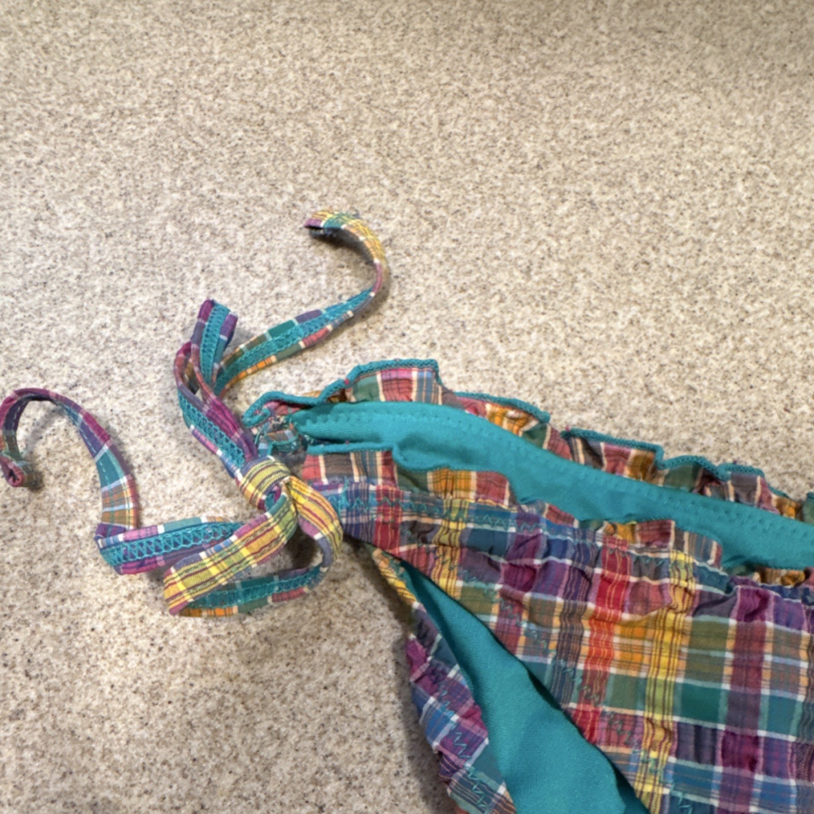 Xhilaration Plaid Side Tie Bikini Swim Bottom Multicolor Turquoise Lined L