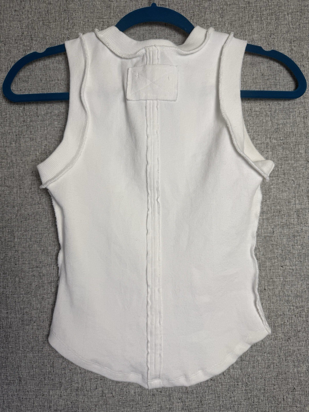 Sweet Kama High Neck Exposed Seam Ribbed Stretch White Tank Top Cami XS/SMALL