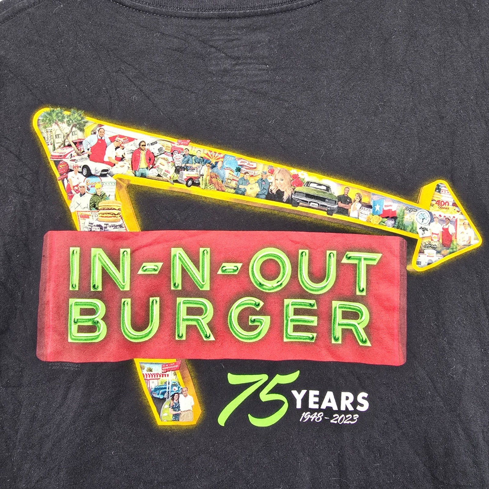 In-N-Out Burger 75 Years Anniversary Shirt Mens XXL Black Cotton Graphic Tee USA