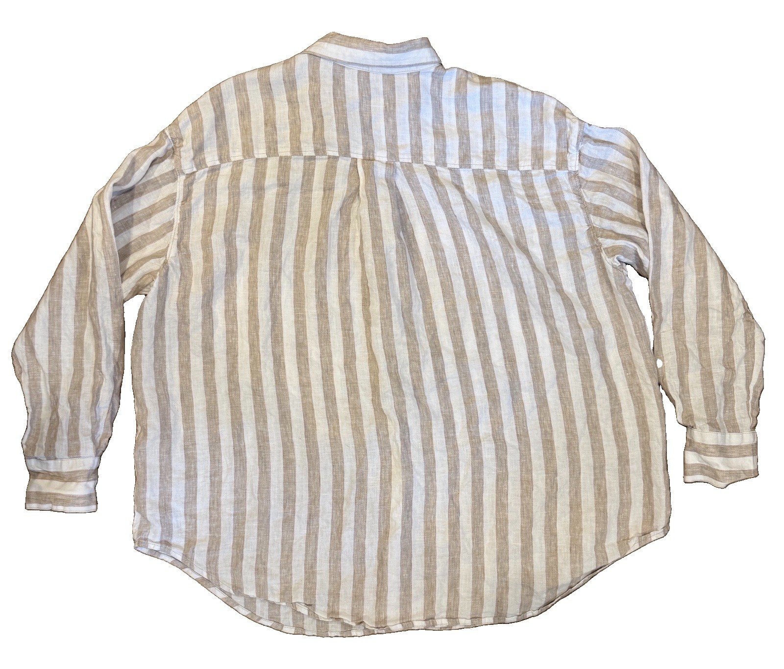 Left On Friday Unisex S/M Beige/White Striped Linen LS Button-Up Shirt