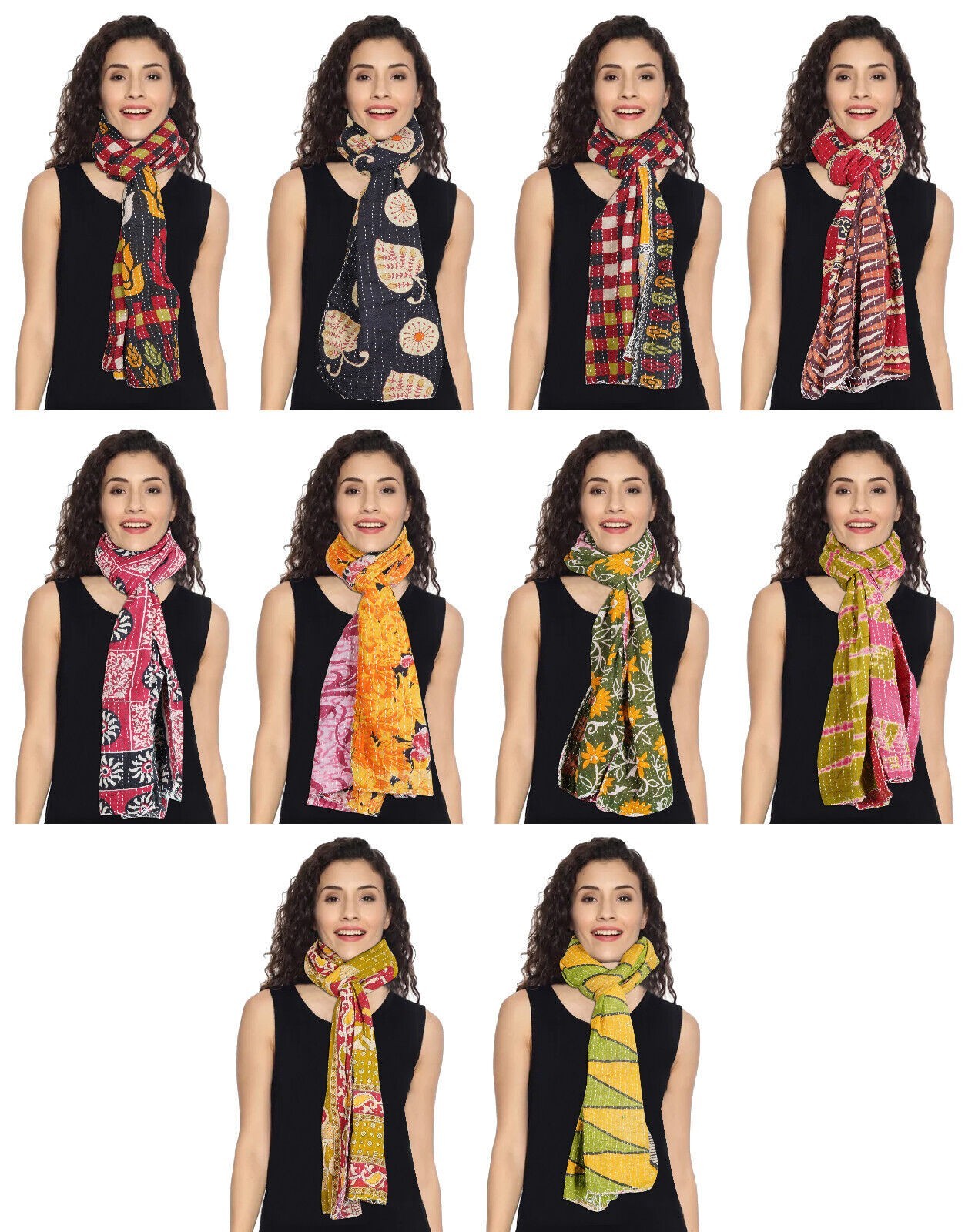 20 Pc Lot Vintage Kantha Handmade Scarf Fashion Bandana Assorted Cotton Stole