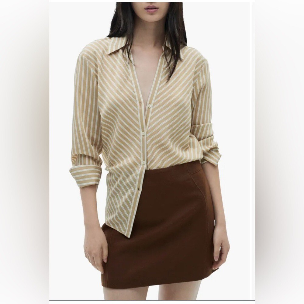 New with tags Wool Blend MiniskirtMANGO Striped Beige Button-Up Blouse