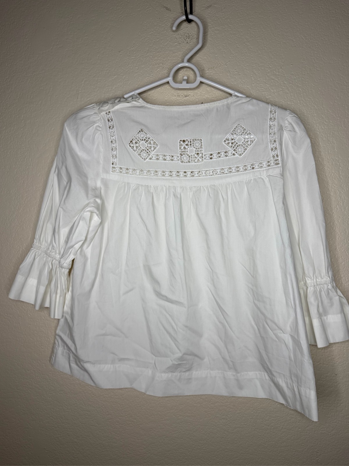 Anthropologie white Cotton Lace Eyelet Peasant Blouse Puff Sleeve Boho Shirt XS
