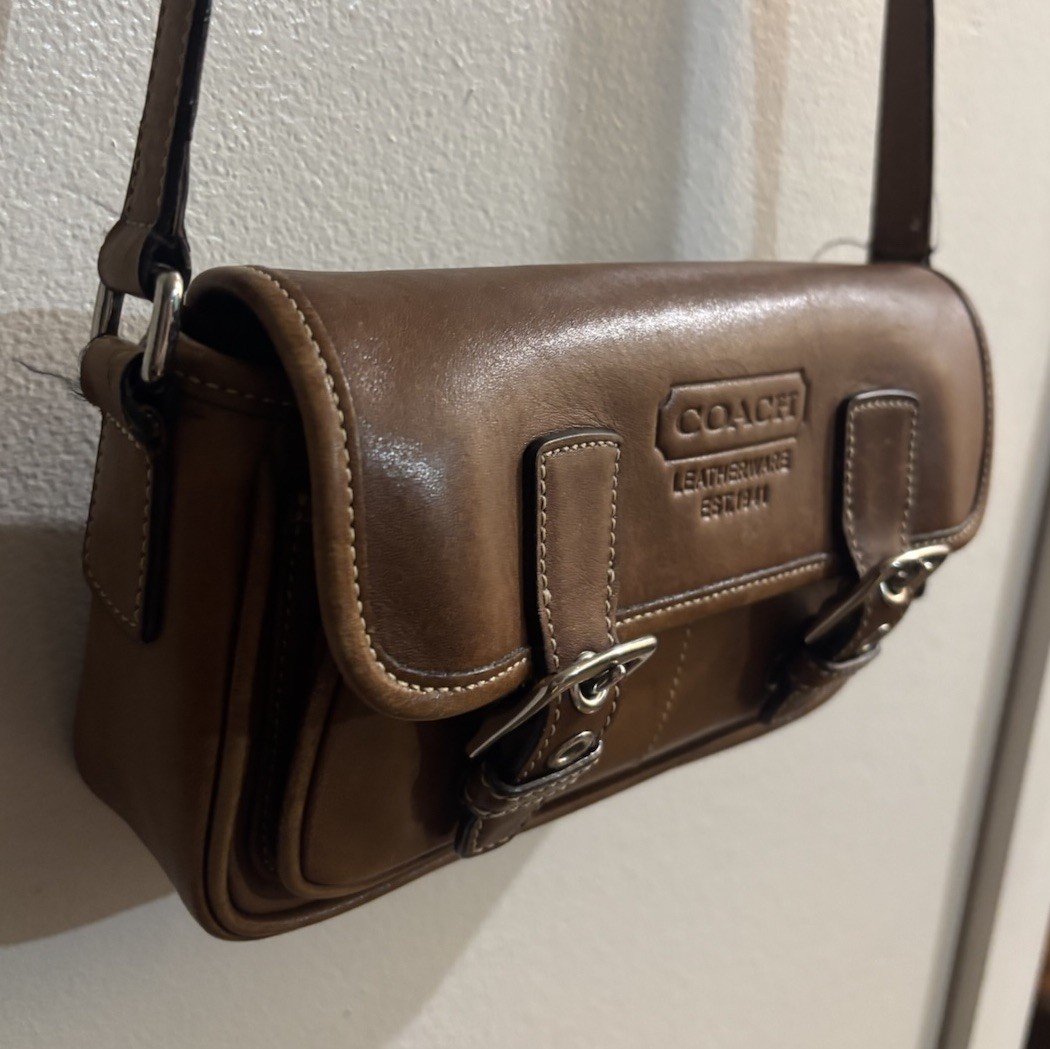 Coach Bleeker Double Buckle Crossbody Brown Leather 9355