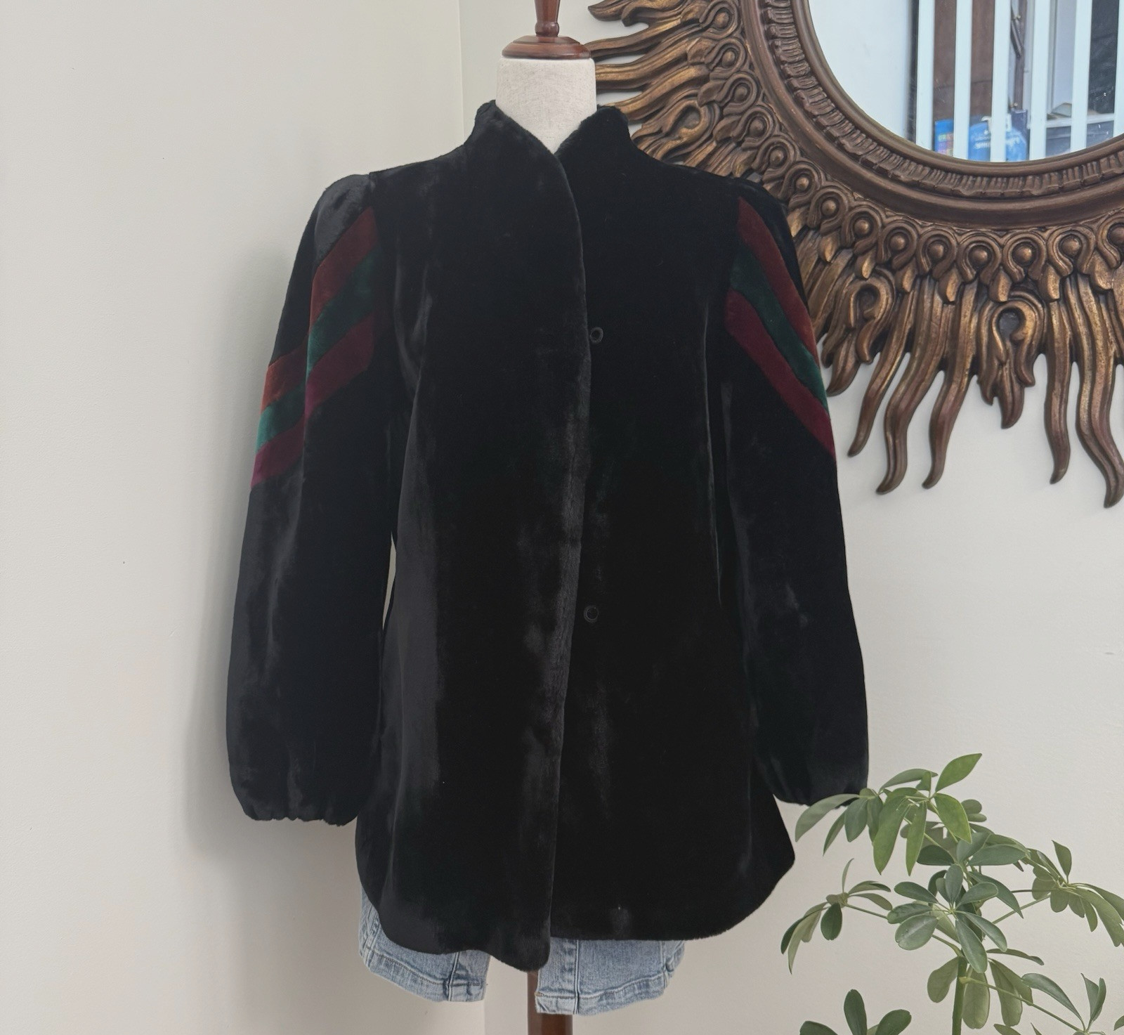 Vintage Sassoon Borgazia Faux Fur Coat Size 14 Black Plush Stripe Jacket F/W