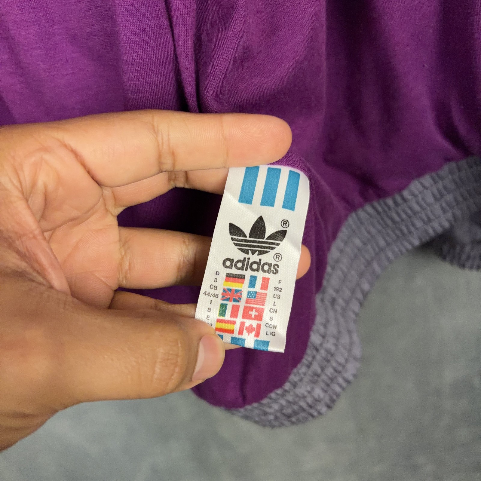 Vintage Adidas Track Jacket Mens Size Large Grey Purple Fleece Lined Retro Sport