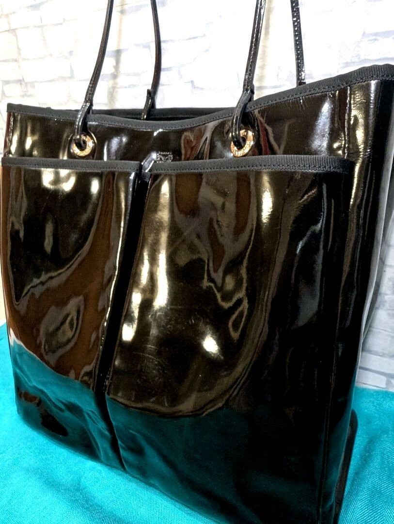 Anya Hindmarch Black Patent Leather Tote Bag Shoulder Work A4 Large 12.6in
