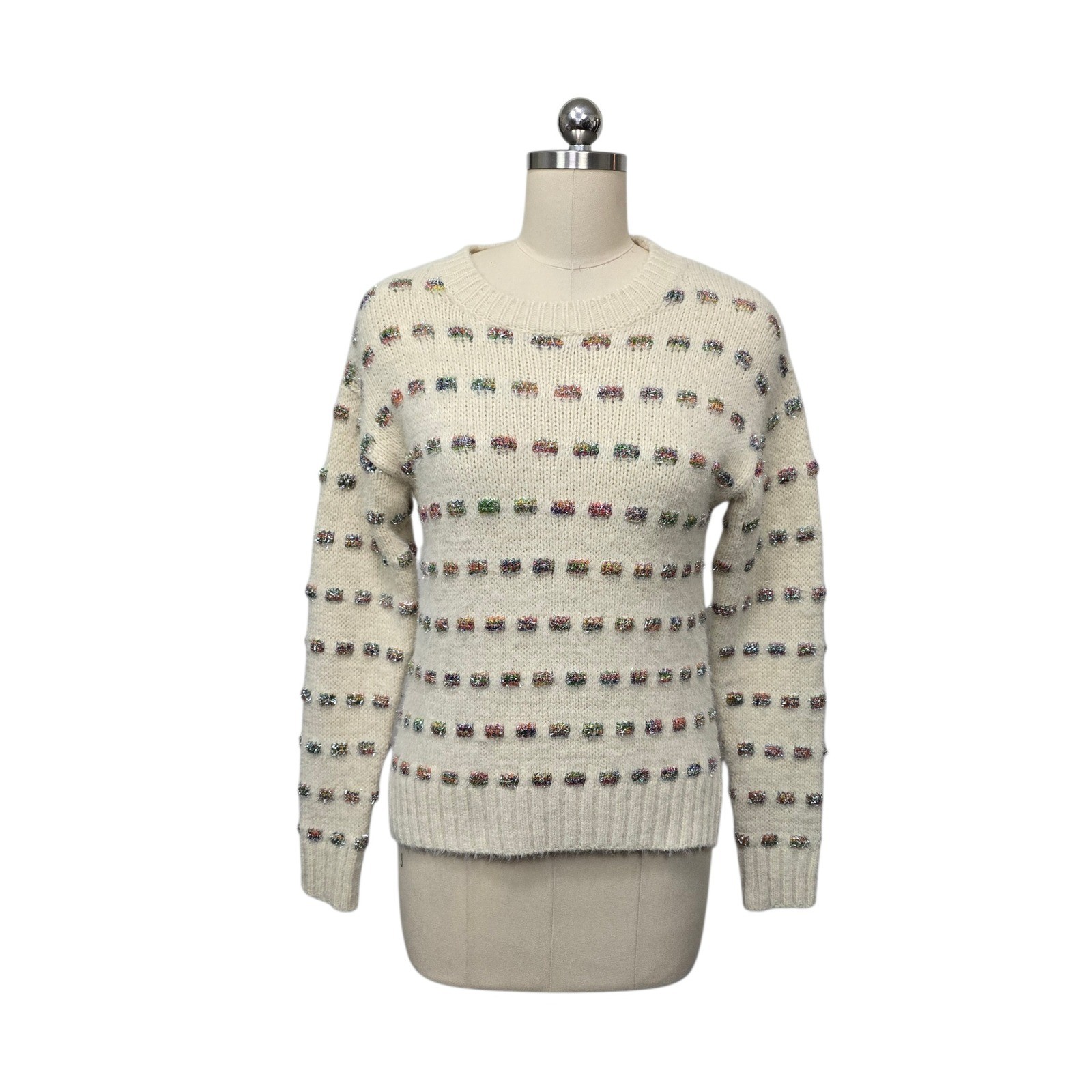 Moth Anthropologie Ivory Multicolor Metallic Lurex Dash Knit Sweater Womens XXSP