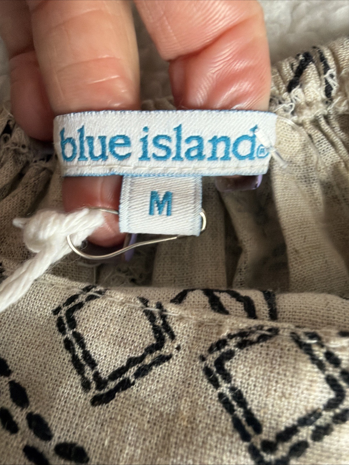 NWT Blue Island Tropical Boho Linen Blend Mini Dress Coverup Neutral Open Back M