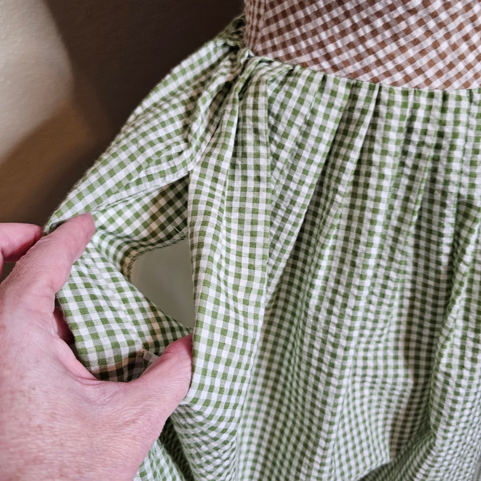 Gal Meets Glam Collection Gingham Halter Midi Dress Brown Green Size 0 Pockets