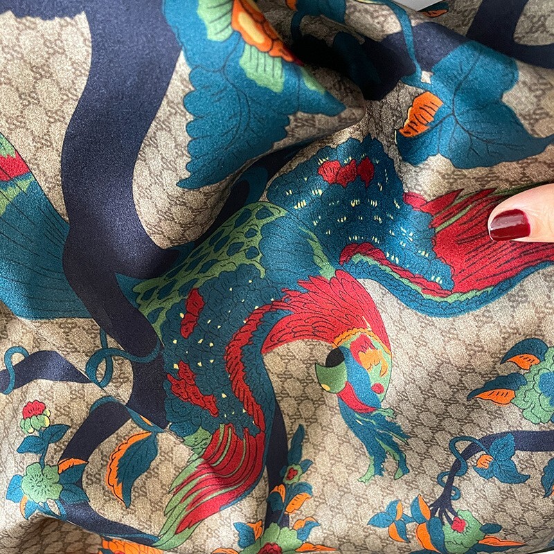 100% Silk Mulberry 27″ Square Scarf Women Neckerchief WrapTurban Flower Bird