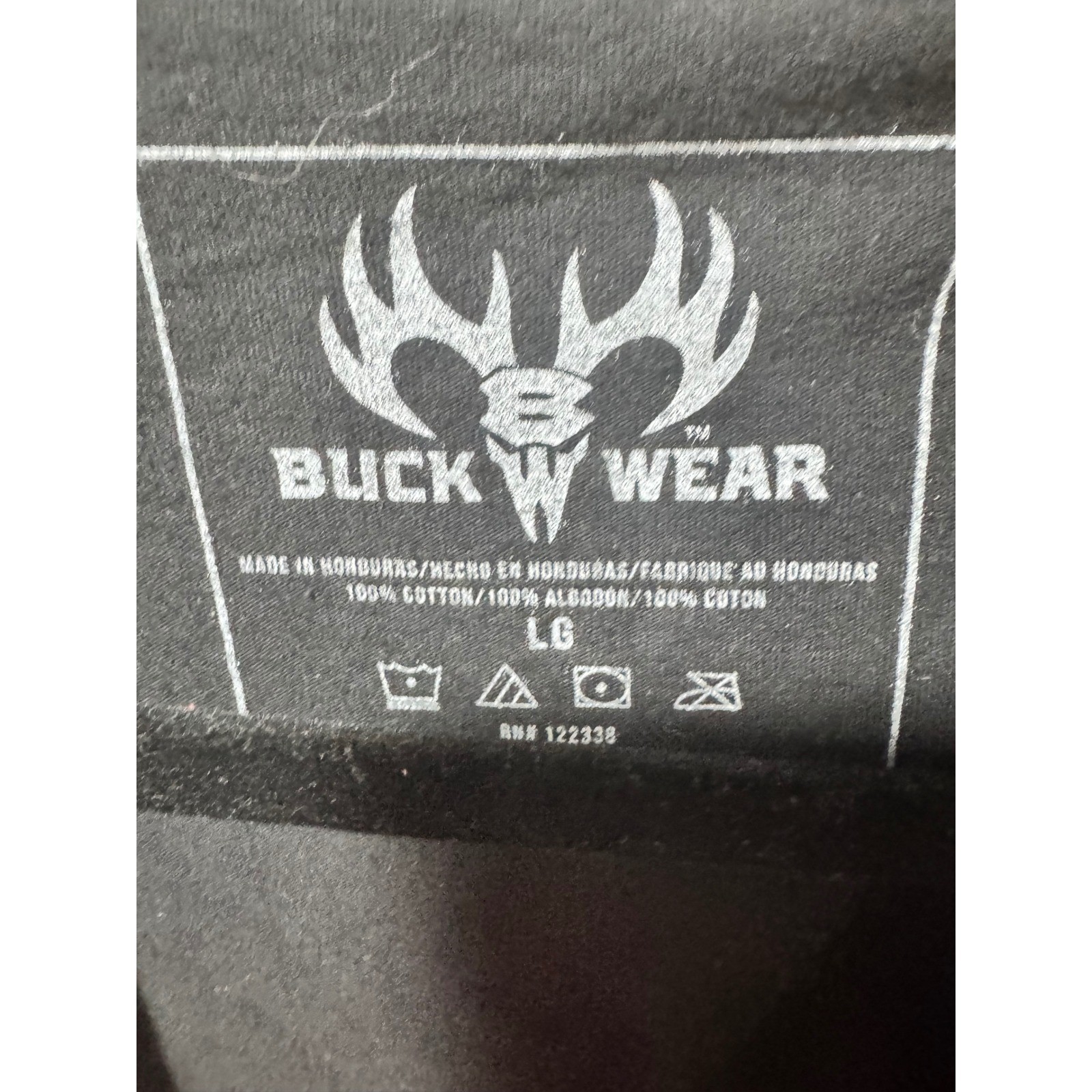 Buck Wear Mens Black Lab Red White and True American Flag Deer Skull T-Shirt LG