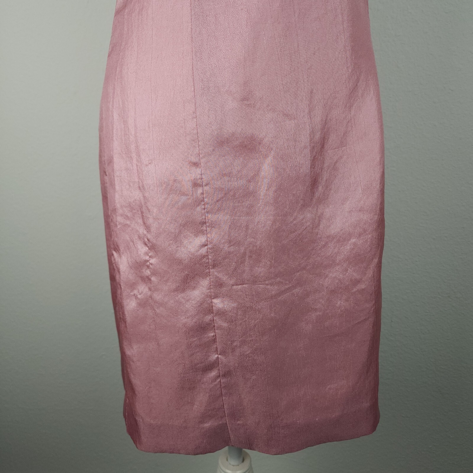 Vintage 90s Pink Silk Satin Rosebud Dress Strapless Ivory Ribbons Homemade ~M