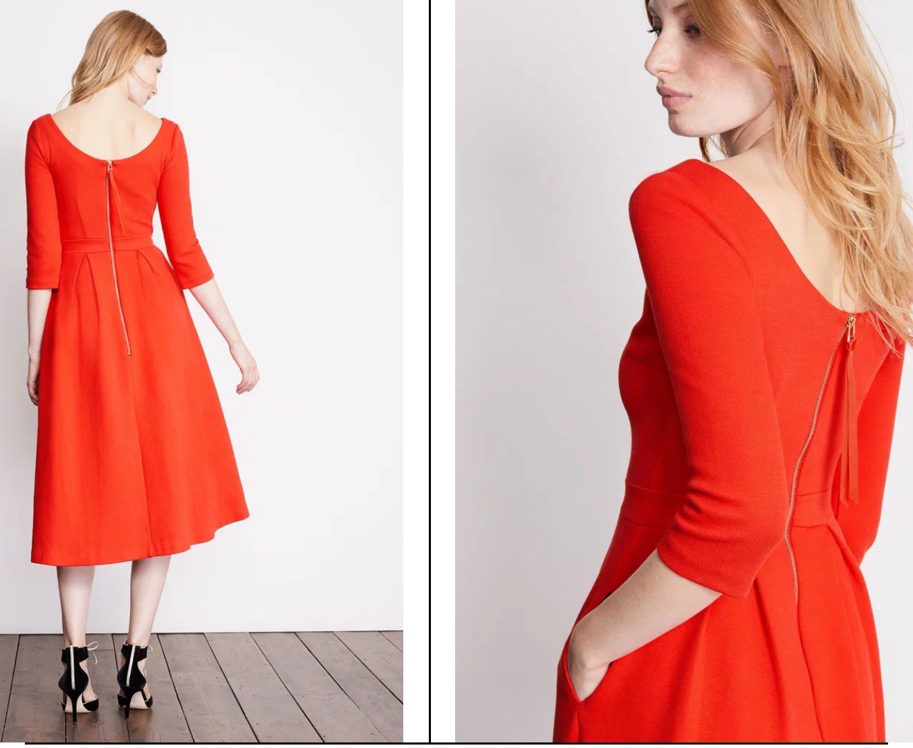BODEN Red Holly Textured Classic Chic Holiday Fit Flare Pleated Skirt Dress 18 R