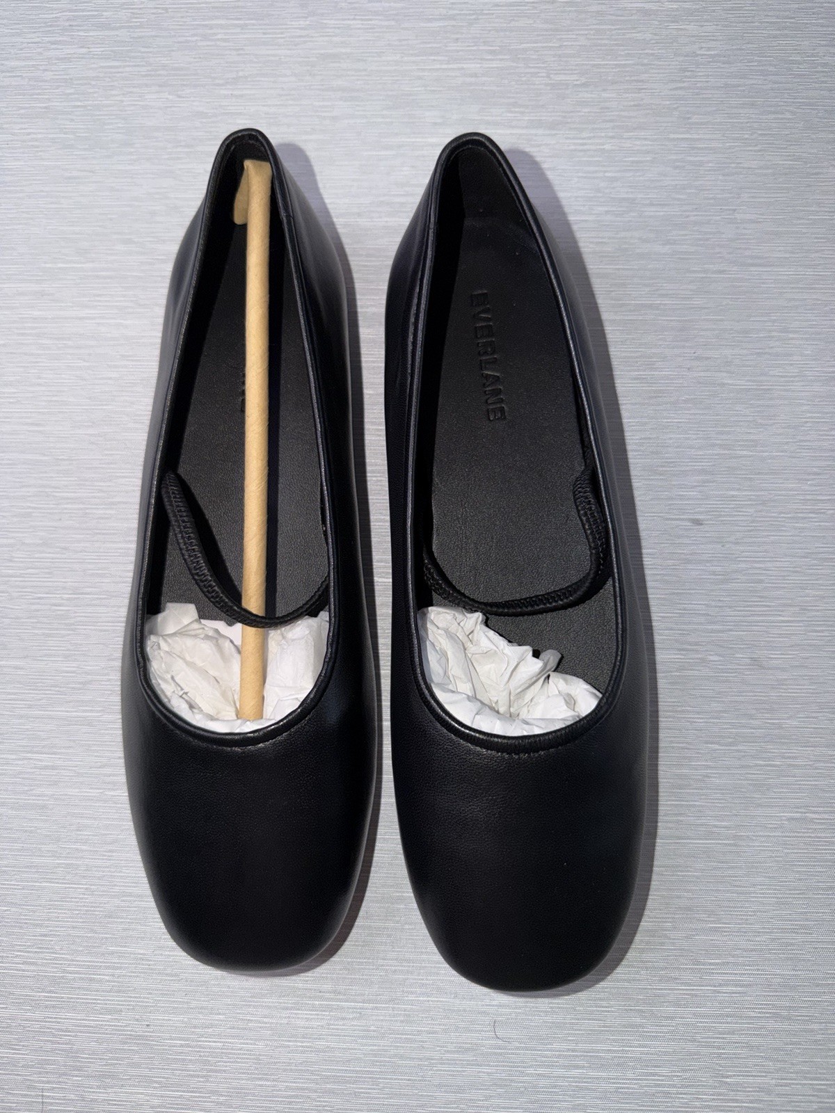 Everlane Black Leather Mary Jane Flats Square Toe Size 6.5 NWB