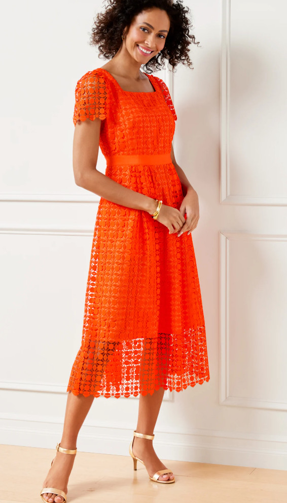 NWT TALBOTS ORANGE LACE FIT & FLARE MIDI DRESS PLUS SIZE 16W