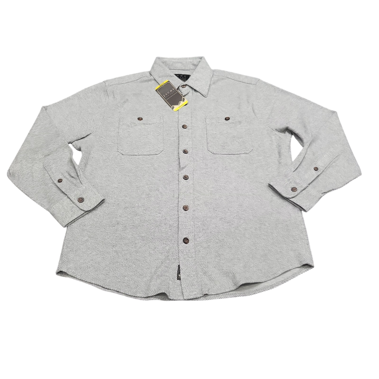 Jachs Mens Gray Button Front Long Sleeves Shirt Top Chest Pockets Size M