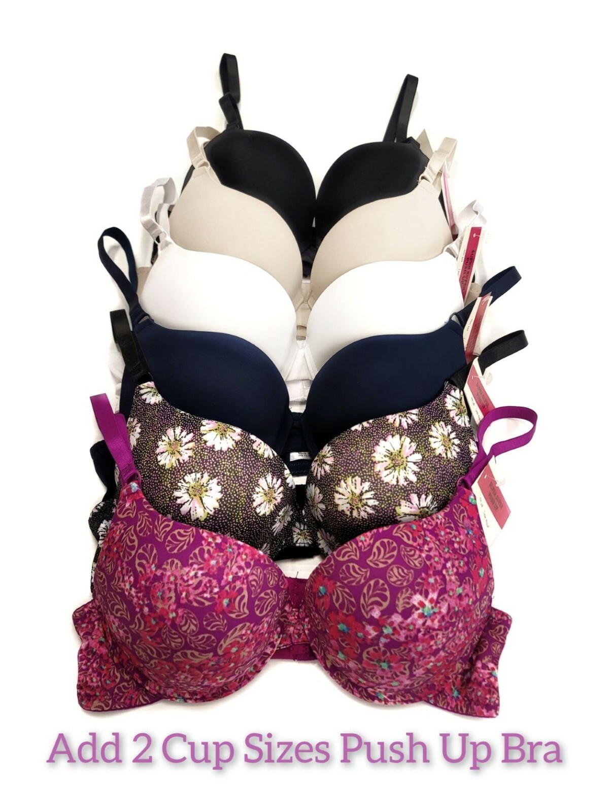 3 Hook Add 2 Cup Sizes Extreme Ultimate Extra Lift Padding Floral Push Up Bra