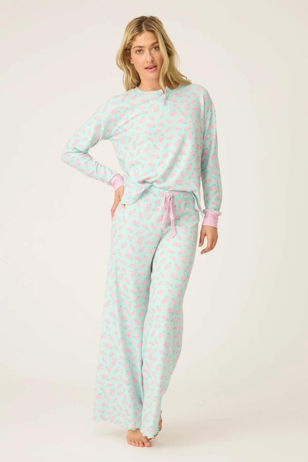 PJ Salvage Light Mint Secret Garden Floral Long Sleeve Pajama Set RUSGLS1/RUSGP1