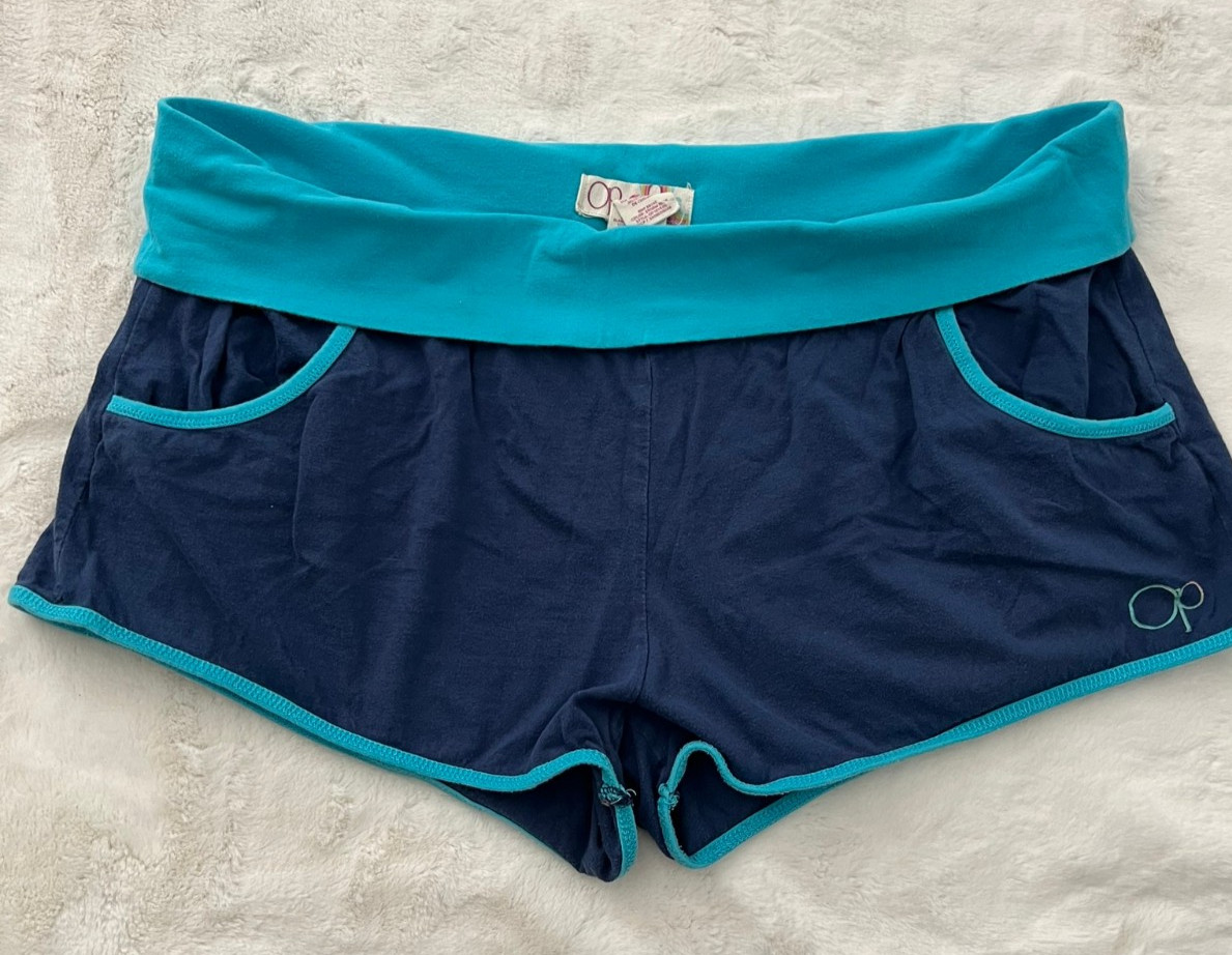OP Ocean Pacific Athletic Shorts Women XL Blue High Waist Stretch Active