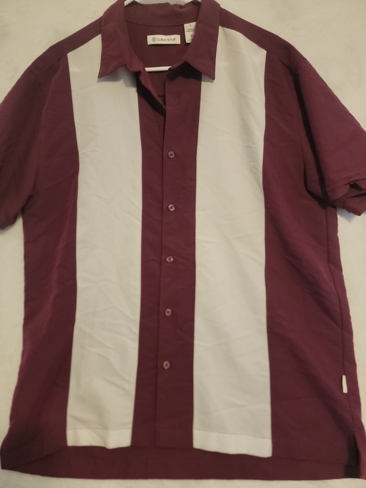 Cubavera Men’s Classic LG Short Sleeve Button Down Maroon Polyester Blend