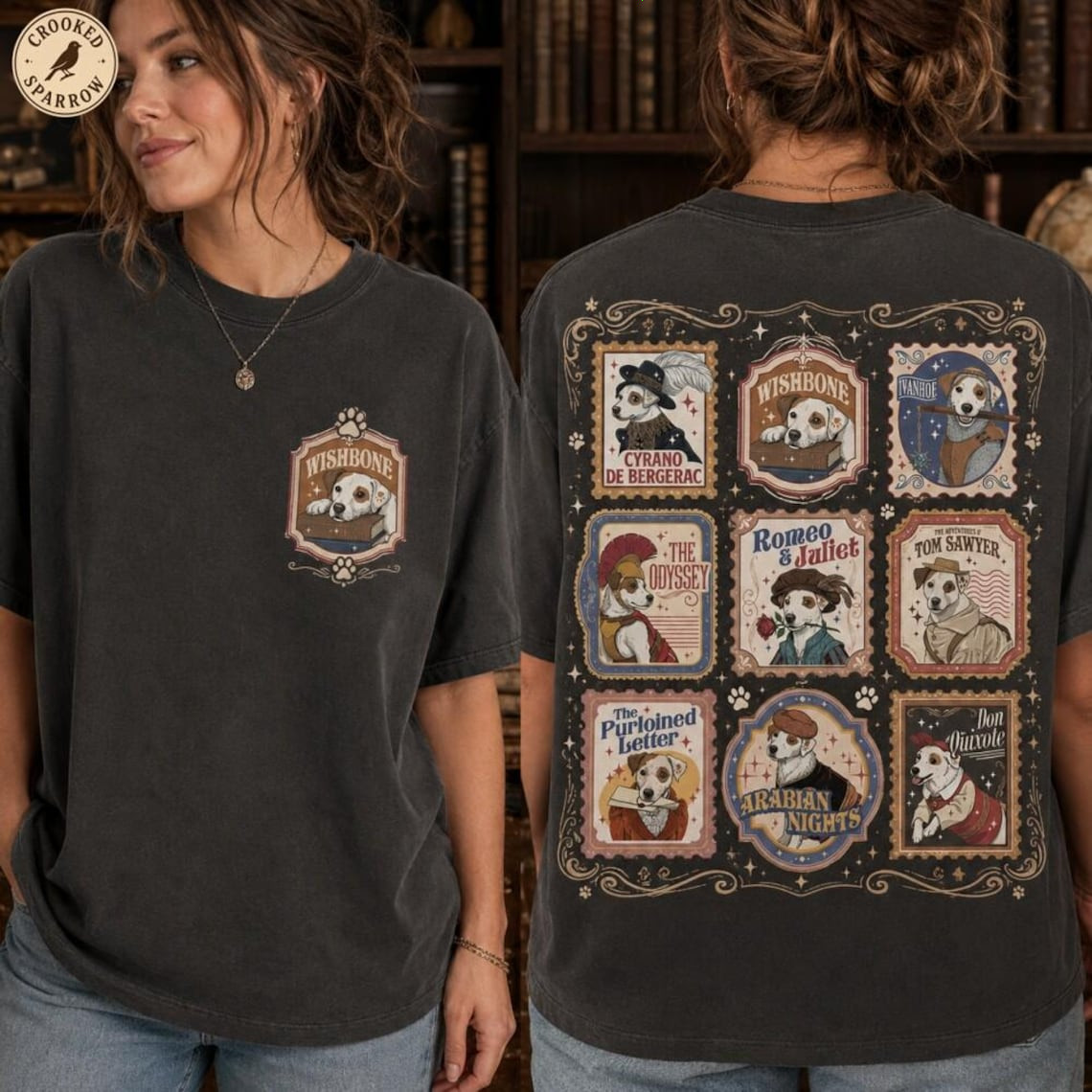 Wishbone Dog Vintage Literary Society Book Lover T-Shirt