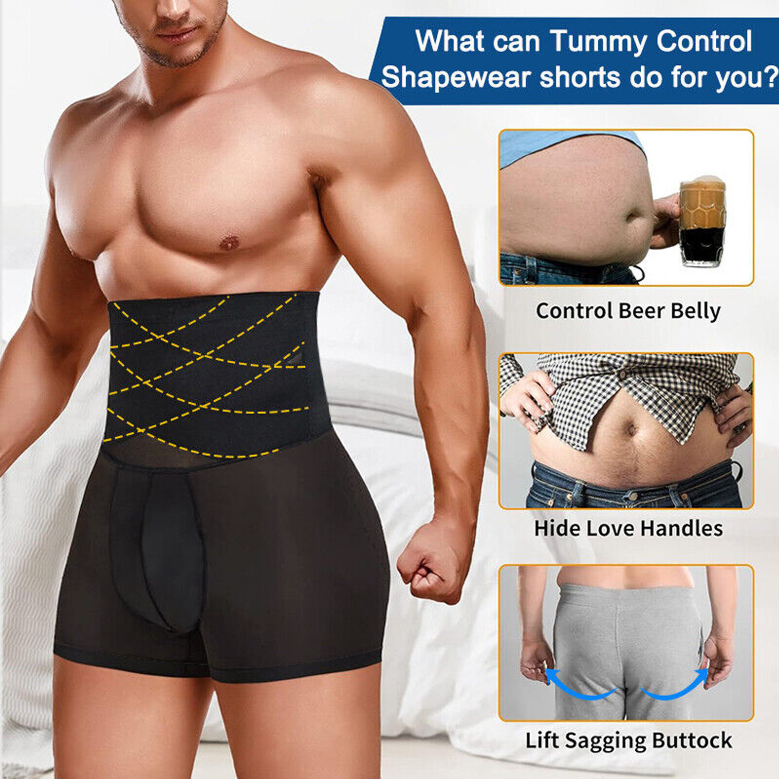 Fajas Colombiana para Hombre Stomach Shaper Boxer Brief Breathable Shapewear Men