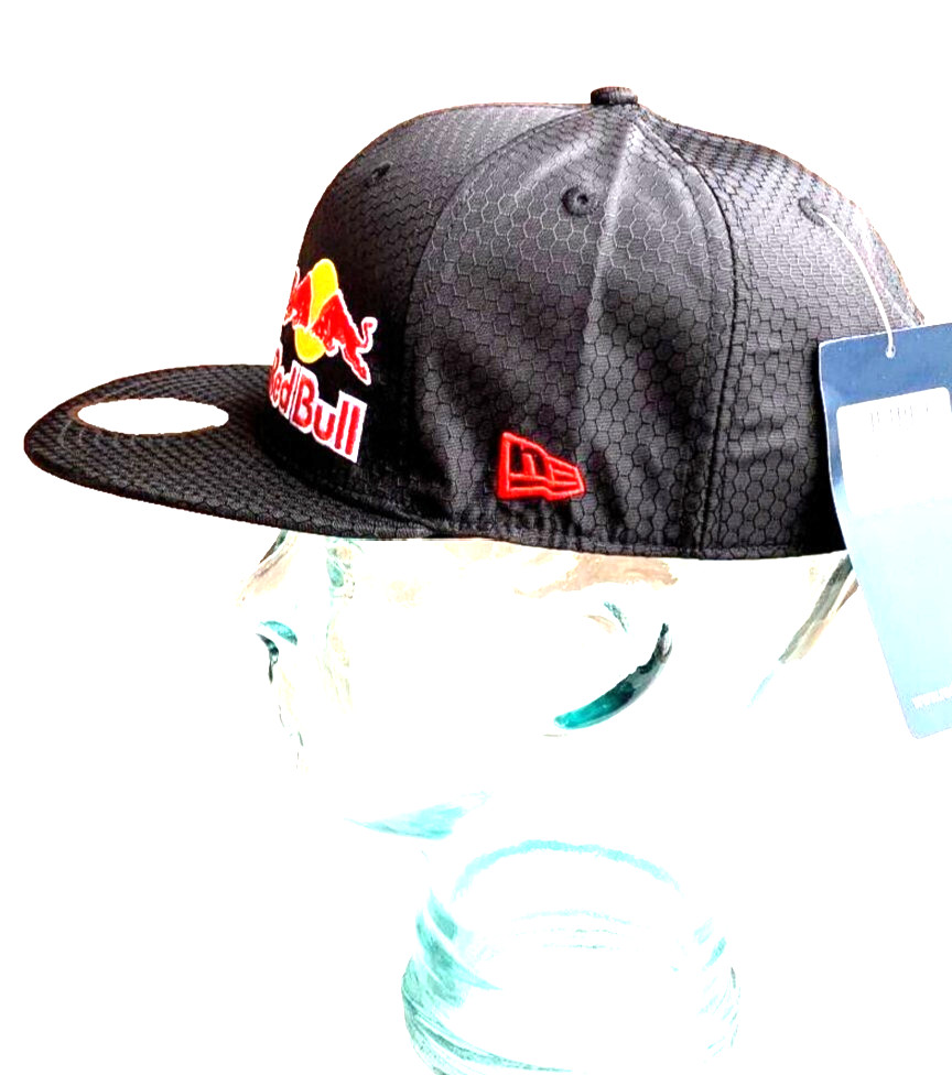 2025 New Black Flat Brim Cap w/Offset Logo. Hexagon Design. MotoGP. Motocross.
