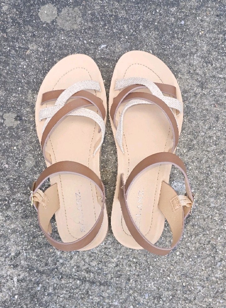 Solanz Brown/Beige Synthetic Strappy Ankle Strap Sandals Women’s 7 M/38