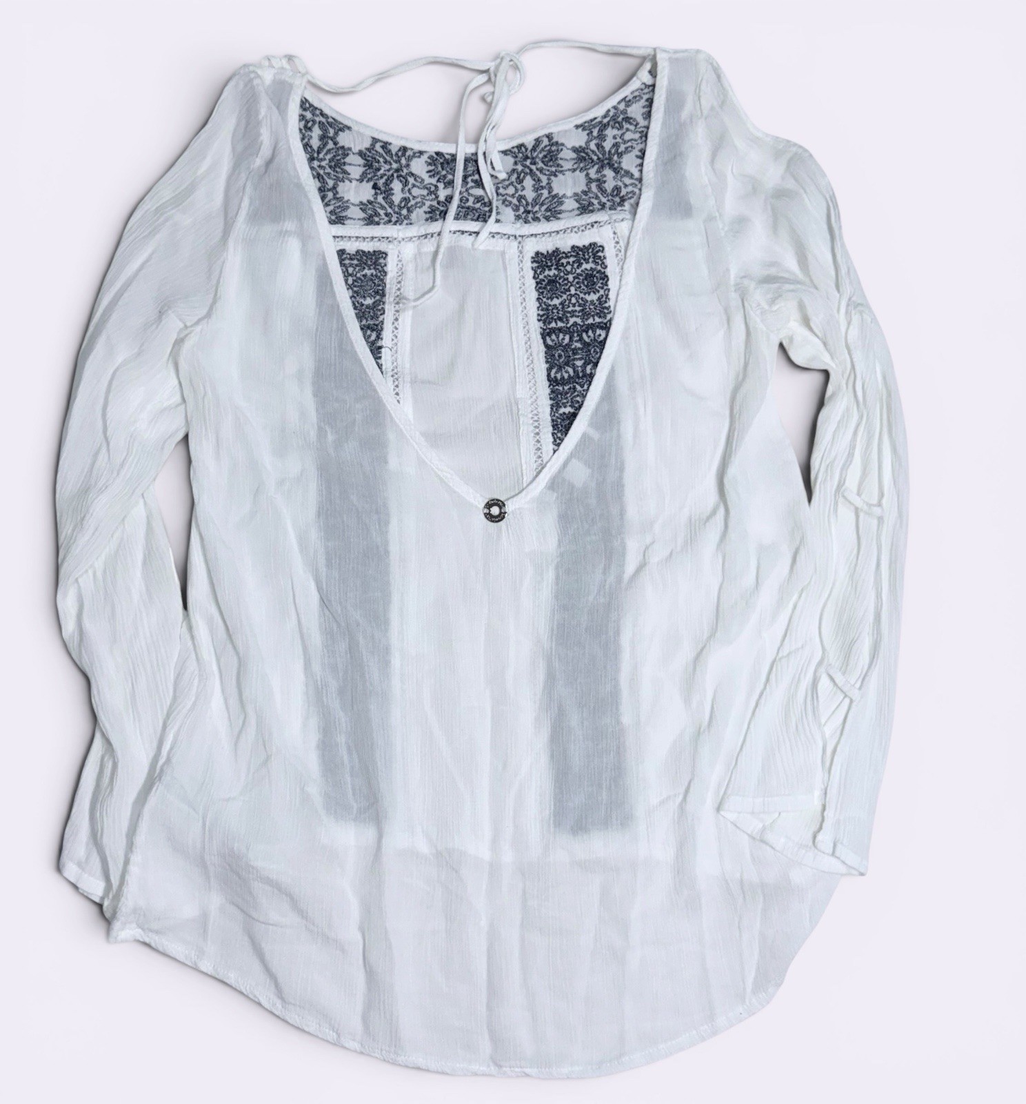 OndadeMar Embroidered Resort Top White 100% Rayon Cold Shoulder – Small