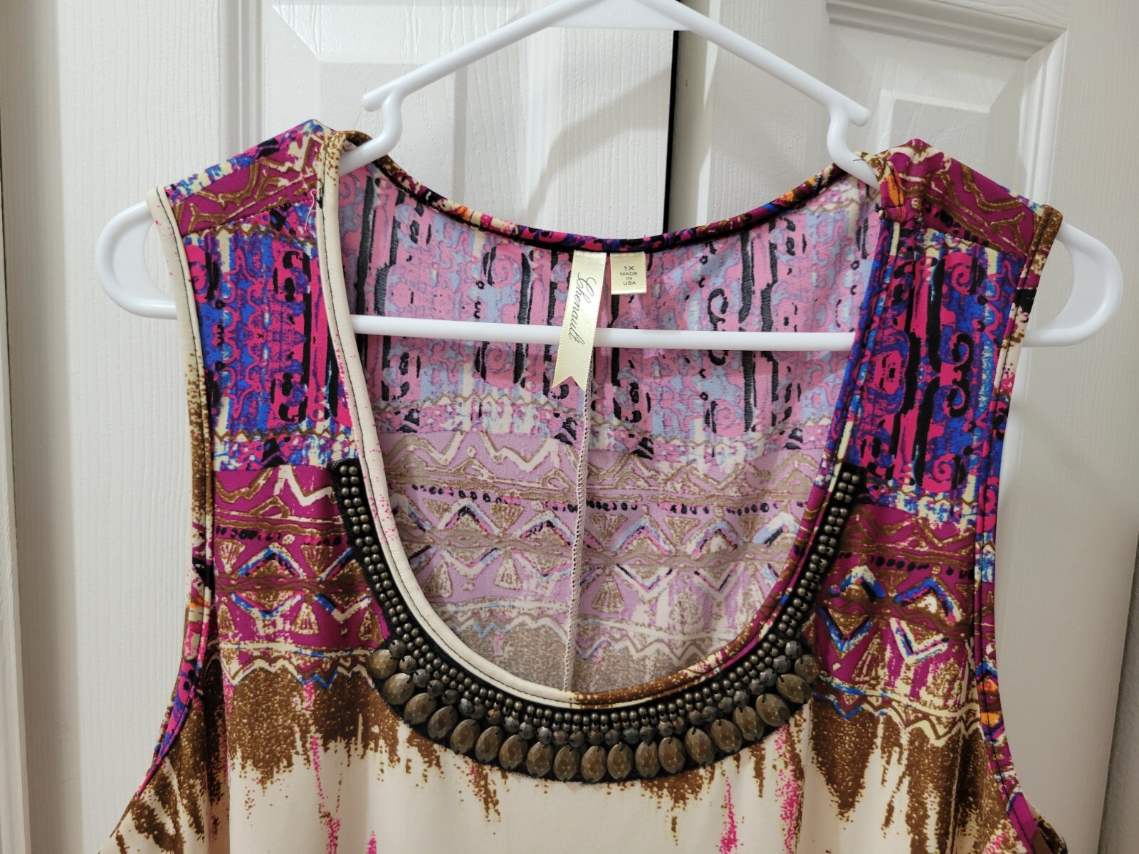 Chenault Sleeveless Blouse Top Beaded Neckline Hi Low Side Hem Womens Size 1X