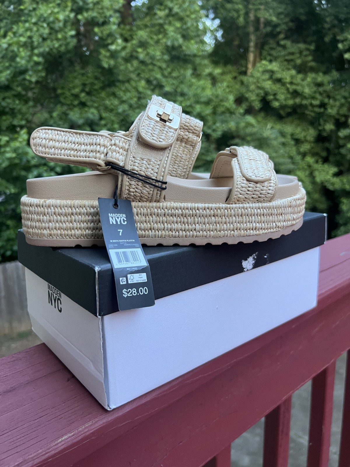 Steve Madden NYC Bigmona Platform Sandals Natural Raffia Fiber Women’s Size7 New